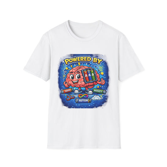 Powered by AAA Brain Graphic T-Shirt | Parent with Grace Back Print